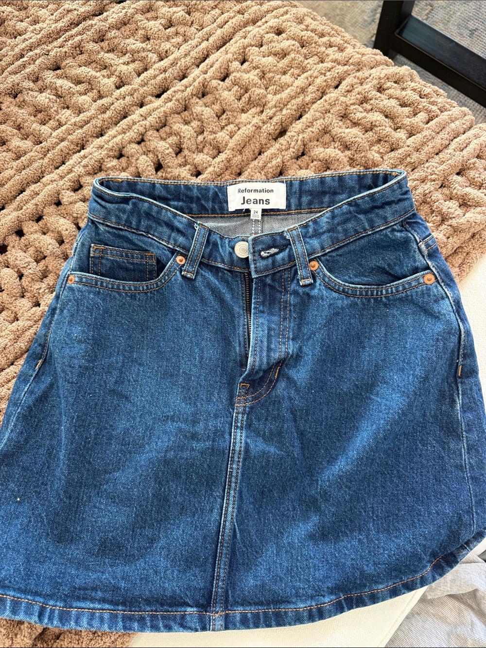 Reformation Indigo Blue Jeans Skirt Style